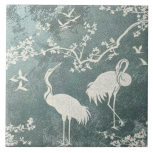 Azulejo De Cerâmica Padrão de arte de grous elegantes   Pássaros grous