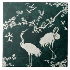Azulejo De Cerâmica Padrão de arte de grous elegantes | Pássaros grous