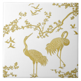 Azulejo De Cerâmica Padrão de arte de grous elegantes | Pássaros grous