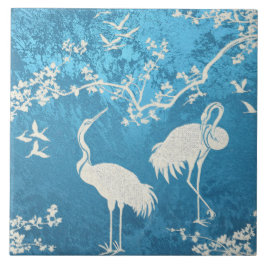 Azulejo De Cerâmica Padrão de arte de grous elegantes | Pássaros grous