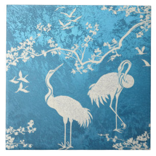 Azulejo De Cerâmica Padrão de arte de grous elegantes   Pássaros grous