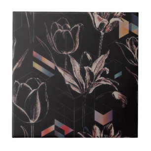 Azulejo De Cerâmica Padrão de Arte de Linha de Tulipa Geométrica Moder