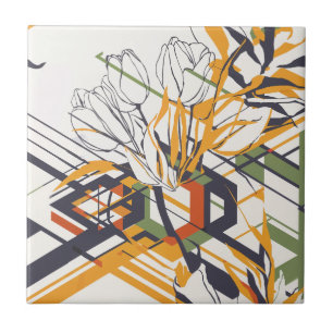Azulejo De Cerâmica Padrão de Arte de Linha de Tulipa Geométrica Moder