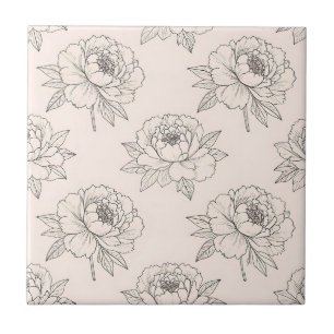 Azulejo De Cerâmica Padrão de Arte de Linha Floral de Peônia Suave