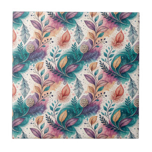 Azulejo De Cerâmica Padrão de Arte Floral Botânico em Aquarela Fluida