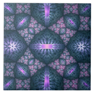 Azulejo De Cerâmica Padrão de Arte Fractal 3D Turquesa Roxo Rosa