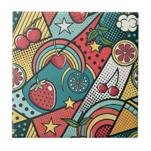 Azulejo De Cerâmica Padrão de Arte Pop de Quadrinhos de Morango dos An