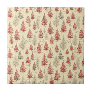 Azulejo De Cerâmica Padrão de árvore de pinheiro de Natal vintage (1)