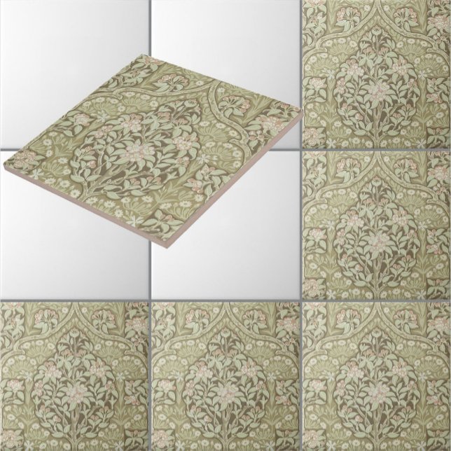 Azulejo De Cerâmica Padrão de Árvores de Cerejeira em Flor Vintage (Criador carregado)