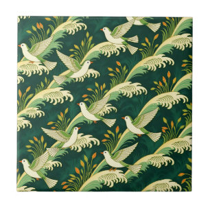 Azulejo De Cerâmica Padrão de Ave Voadora Art Nouveau Elegante Naturez