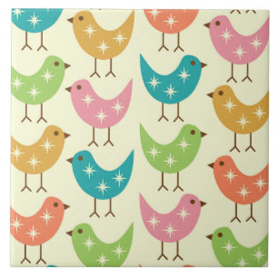 Azulejo De Cerâmica Padrão de Aves Atômicas Coloridas Modernas de Mead