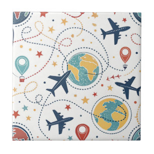 Azulejo De Cerâmica Padrão de Aviação de Viagens Globais (1)