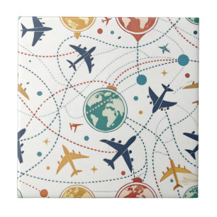 Azulejo De Cerâmica Padrão de Aviação de Viagens Globais (2)