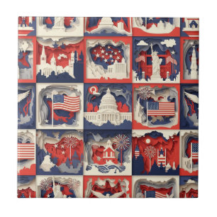 Azulejo De Cerâmica Padrão de Azulejo de Corte de Papel Patriótico em