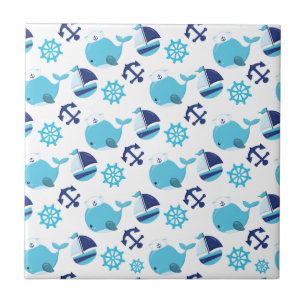 Azulejo De Cerâmica Padrão De Baleias, Baleias Cutas, Baleias Azuis