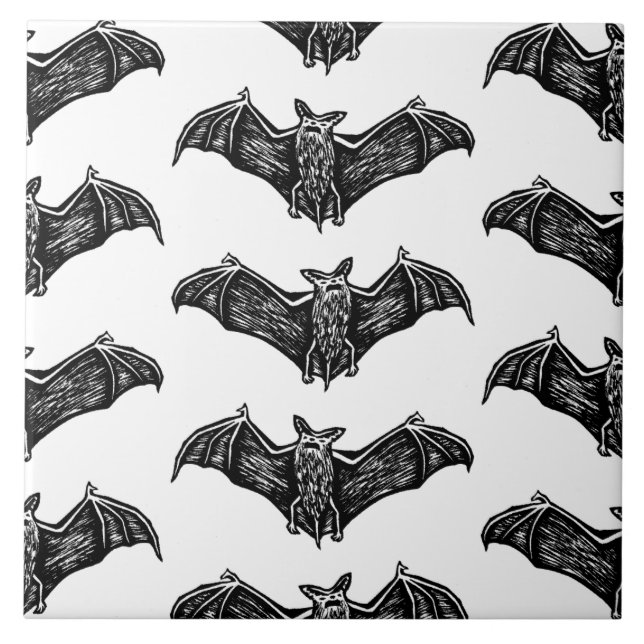 Azulejo De Cerâmica Padrão de Bat Gótico Preto e Branco (Frente)