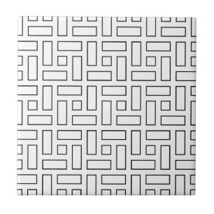 Azulejo De Cerâmica Padrão de Bloco Linear Preto e Branco - Branco