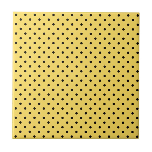 Azulejo De Cerâmica Padrão de Bolinhas Amarelo e Preto Personalizado (Frente)