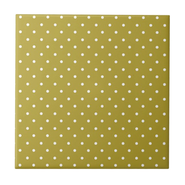 Azulejo De Cerâmica Padrão de bolinhas brancas amarelo mostarda (Frente)