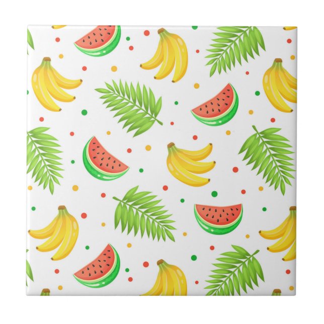 Azulejo De Cerâmica Padrão de Bolinhas de Fruta tropical (Frente)
