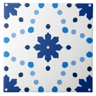 Azulejo De Cerâmica Padrão de Bolinhas Florais Azul e Branco