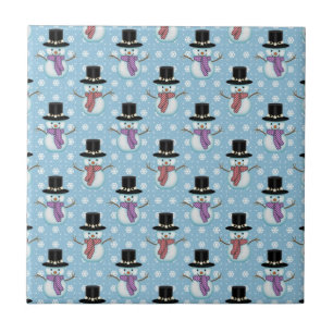 Azulejo De Cerâmica Padrão de Boneco de Neve e Flocos de Neve Fofo