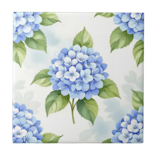 Azulejo De Cerâmica Padrão de Buquê de Hortênsia Azul Pastel