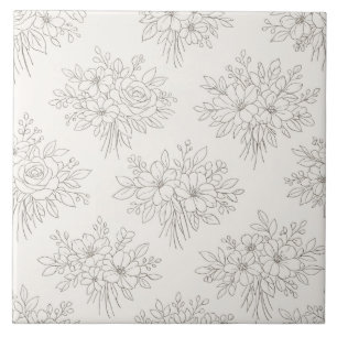 Azulejo De Cerâmica Padrão de Buquê de Linha Botânica