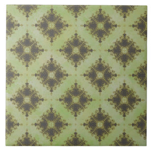 Azulejo De Cerâmica Padrão de Burst de Diamante Verde e Bronze