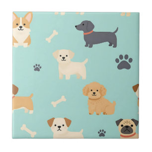 Azulejo De Cerâmica Padrão de Cachorrinhos Fofos