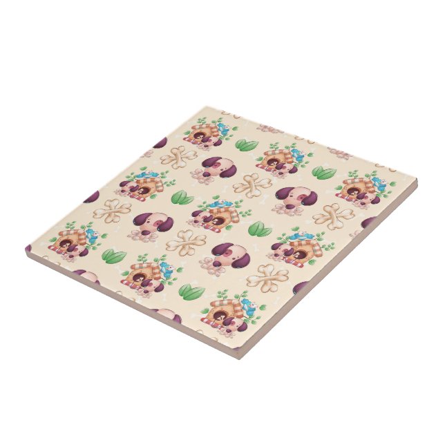 Azulejo De Cerâmica Padrão de Cachorro Adorável (Lateral)