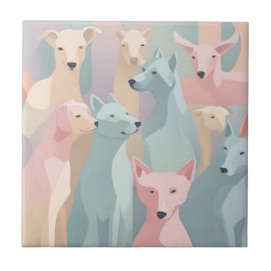 Azulejo De Cerâmica Padrão de Cachorro Pastel Cores Ilustração Minimal