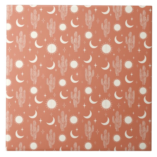 Azulejo De Cerâmica Padrão de Cactus Branco (Frente)