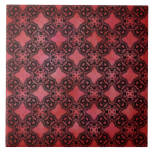 Azulejo De Cerâmica Padrão de Cadeias de Diamante Preto e Vermelho