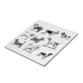 Azulejo De Cerâmica Padrão de Cães de Vintagem Pretos e Brancos