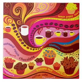 Azulejo De Cerâmica Padrão de Café e Muffins