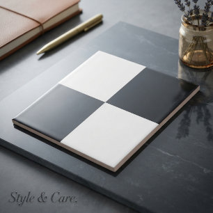 Azulejo De Cerâmica Padrão de Caixa Quadrada Grande Branco e Preto Clá
