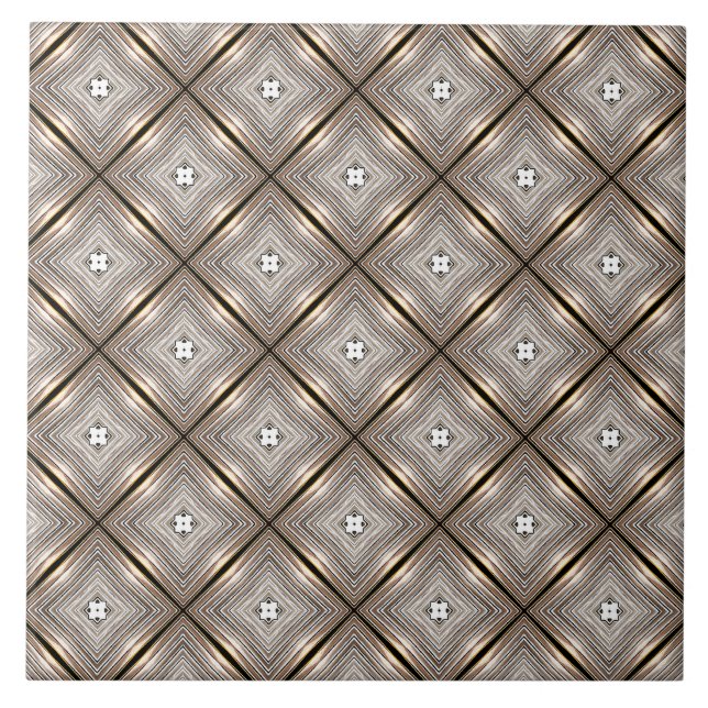 Azulejo De Cerâmica Padrão de caleidoscópio dourado e branco (Frente)