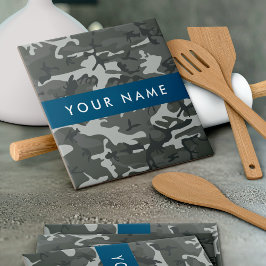 Azulejo De Cerâmica Padrão de Camuflagem Cinza, Seu nome, Personalizar