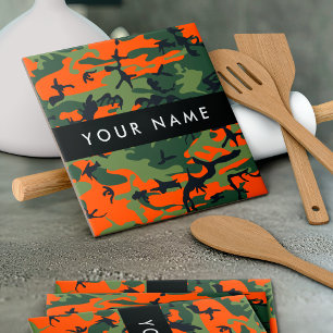 Azulejo De Cerâmica Padrão de Camuflagem Laranja, Seu nome, Personaliz