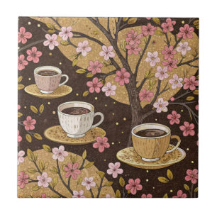 Azulejo De Cerâmica Padrão de Capa de Café Flor de Cerejeira (8)