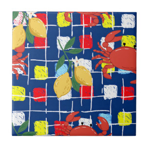 Azulejo De Cerâmica Padrão de Caranguejo e Limão Costeiro
