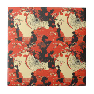 Azulejo De Cerâmica Padrão de Casal de Kimono Romântico Sakura (5)