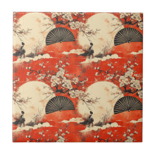 Azulejo De Cerâmica Padrão de Casal Kimono Romântico Sakura (1)