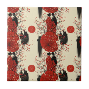 Azulejo De Cerâmica Padrão de Casal Kimono Romântico Sakura (4)