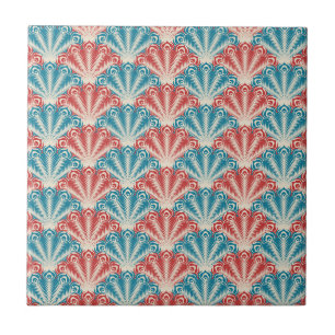 Azulejo De Cerâmica Padrão de Cauda Pavão Vermelho e Azul