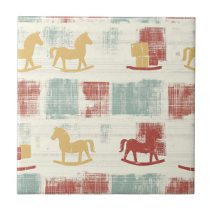 Azulejo De Cerâmica Padrão de Cavalo de Balanço Distress Vintage (4)
