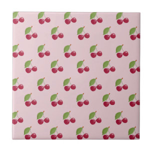 Azulejo De Cerâmica Padrão de Cereja Rosa Fofo