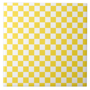 Azulejo De Cerâmica Padrão de Checkboard Checkered White Check Amarelo