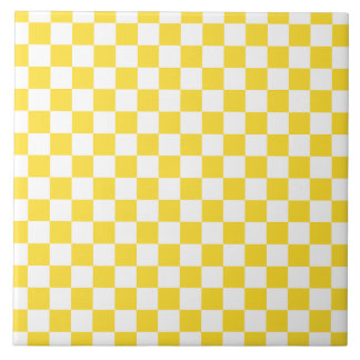 Azulejo De Cerâmica Padrão de Checkboard Checkered White Check Amarelo